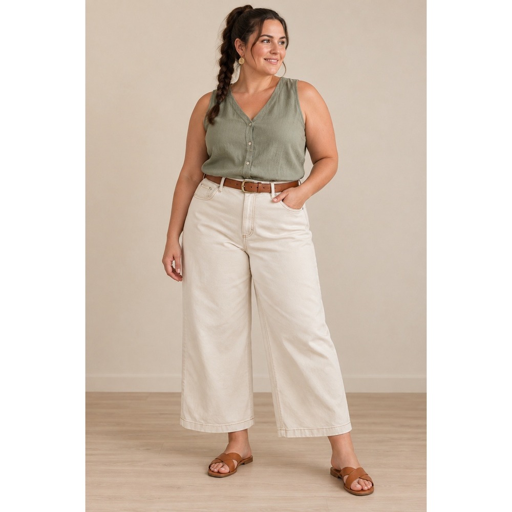 Boho Minimalist Relaxed Chicos High Rise Wide Leg Crop Cream Off White 18 Jeans